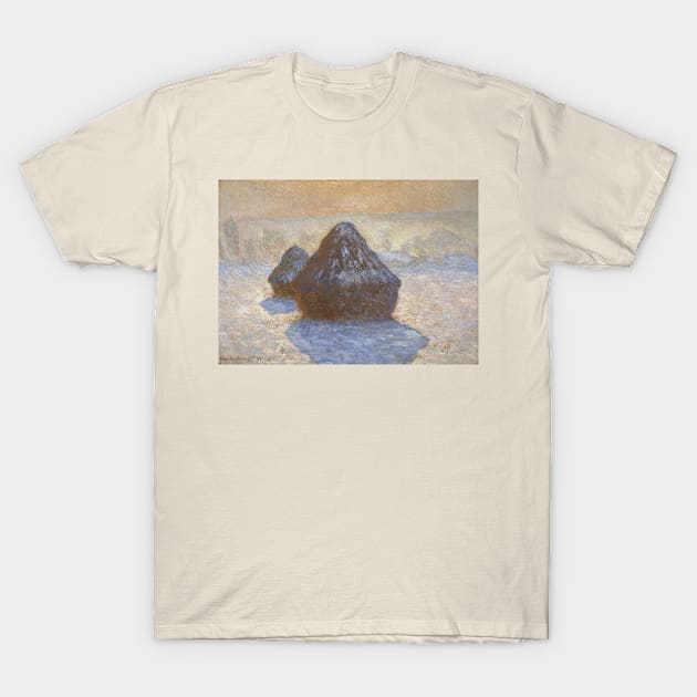 Haystacks Snow Effect - Claude Monet T-Shirt by KargacinArt